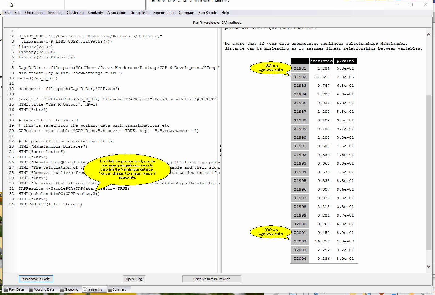 Outlier analysis corr PCA R