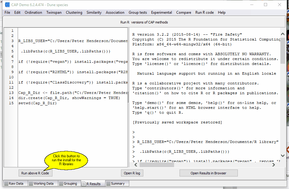 Run R package install